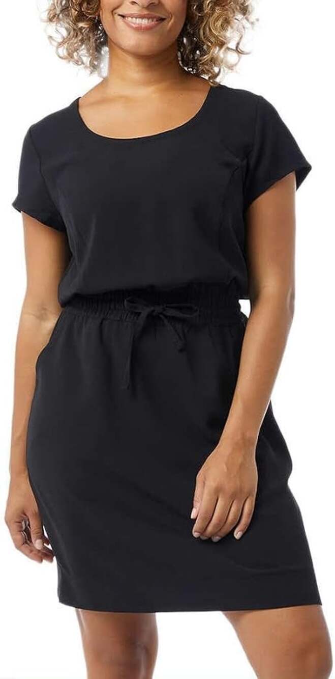 32 Degrees Soft Twill Drawstring Waist T-Shirt Dress Black Size XL